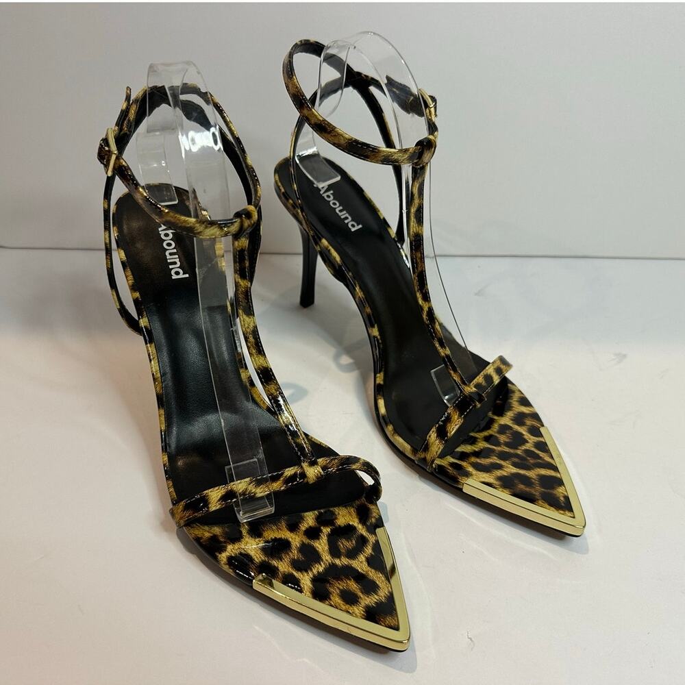 ABound Lola Leopard Print Spiked Heels Gold Hardware Women’s Size 11 Statement